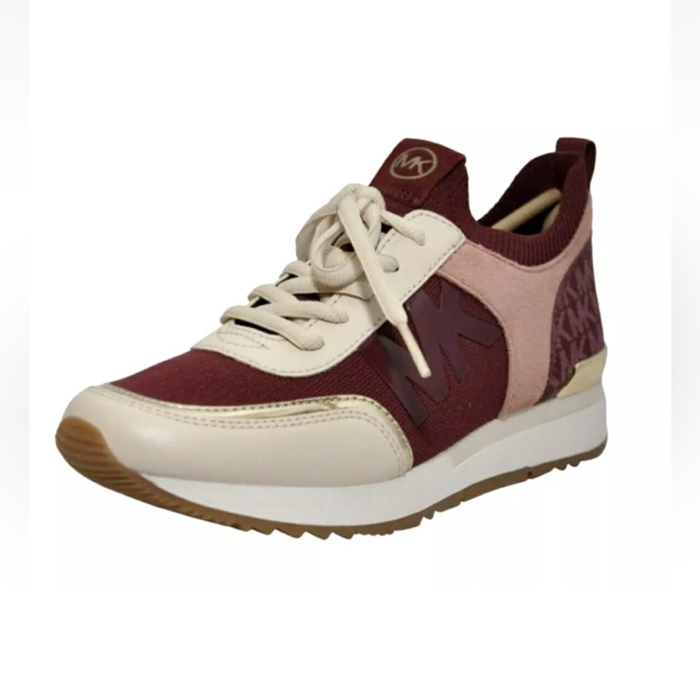 New Michael Kors Jenkins Knit Trainer Soft Stretch Sneakers Dark Cherry